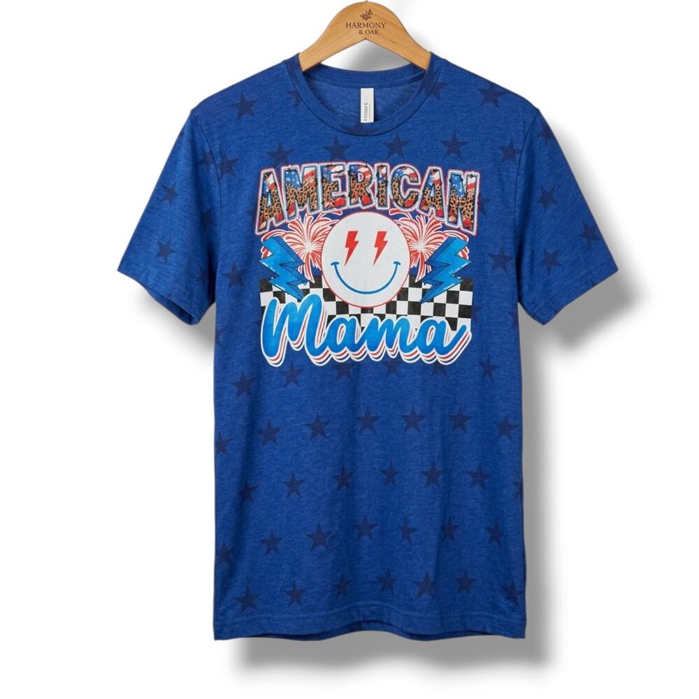 CODE FIVE LAT Apparel Women’s Blue Patriotic Graphic T-Shirt – Large